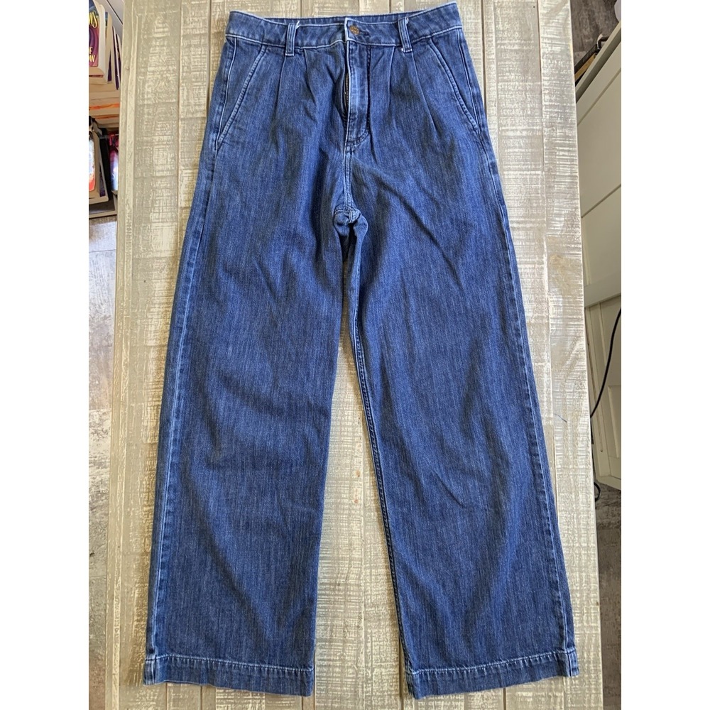 J. Crew Womens Paperbag‎ Pleated Jeans Size 25 Blue Dark Wash Denim Wide Leg